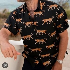 Kenny Flowers Catwalk King Black Leopard Cheetah Silk Hawaiian Button Down Shirt